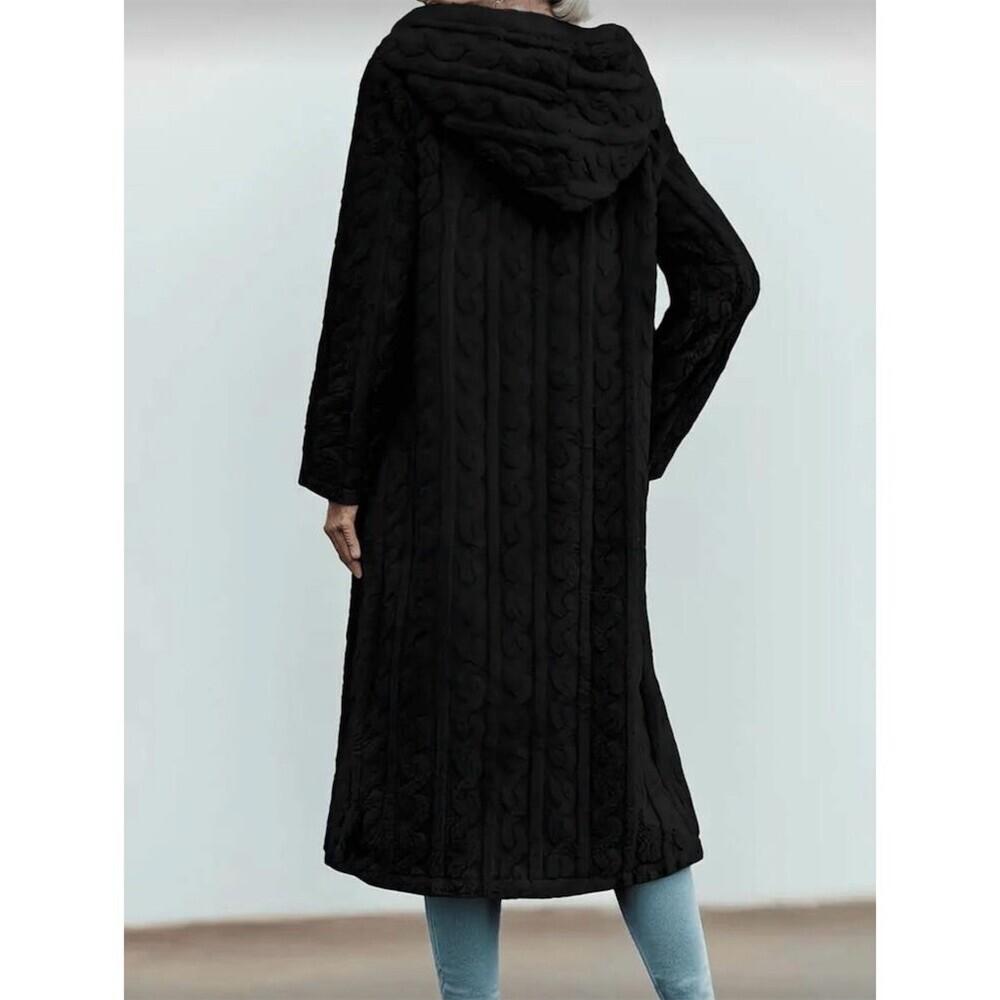Womens Overcoat Black Size 2XL Long Hooded Quilted - Picture 3 of 4